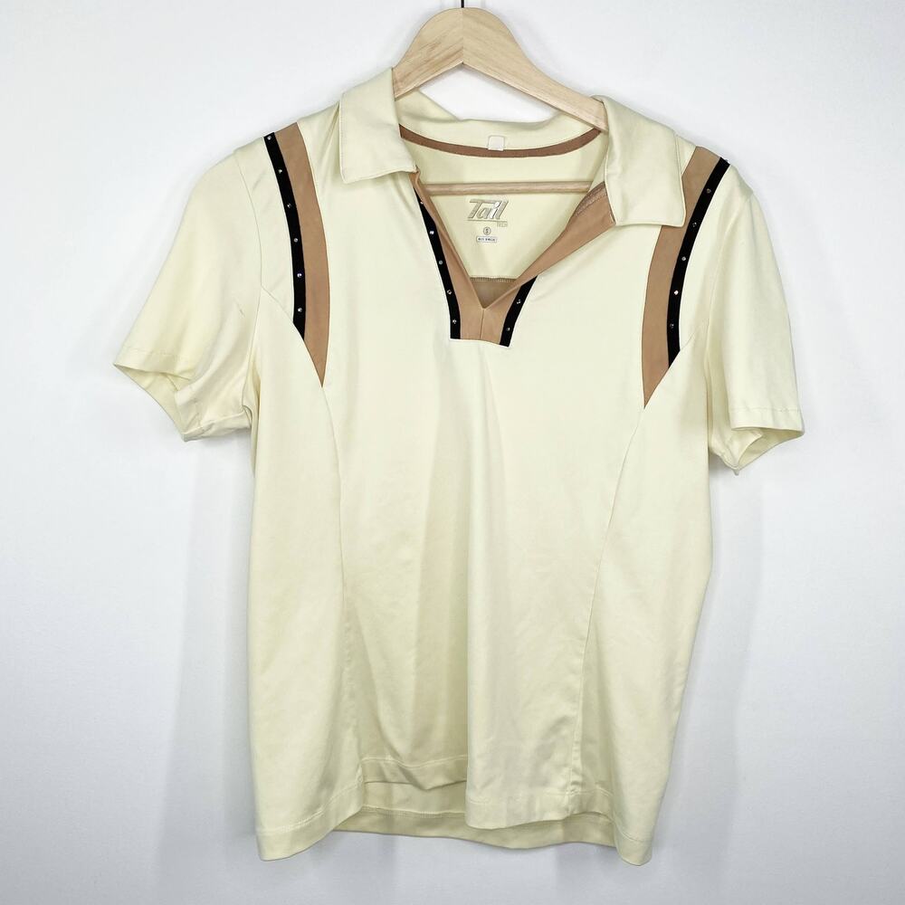Tail Tech Womens Polo Size S Yellow Brown Black Jeweled Golf‎ Tennis Pickleball